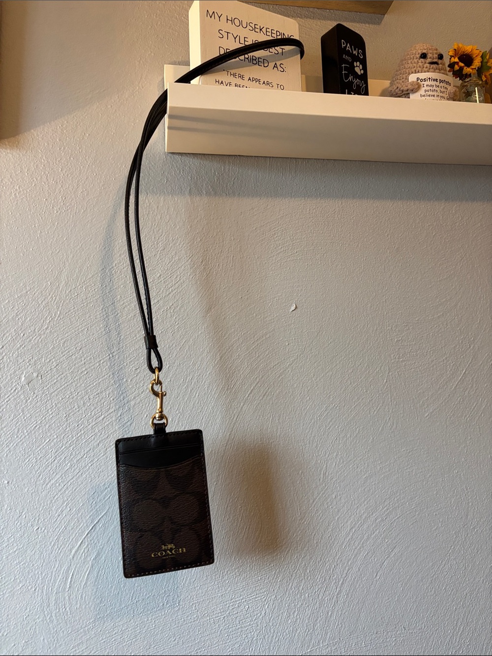 COACH Brown Signature Card Holder with Lanyard and Gold Hardware - Picture 2 of 5